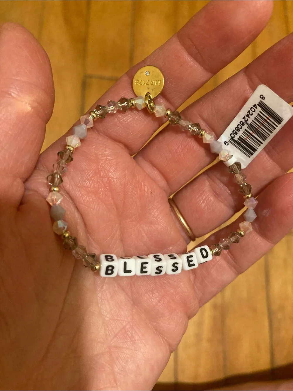 BLESSED Bead Stretch Bracelet — White and Gold Accent